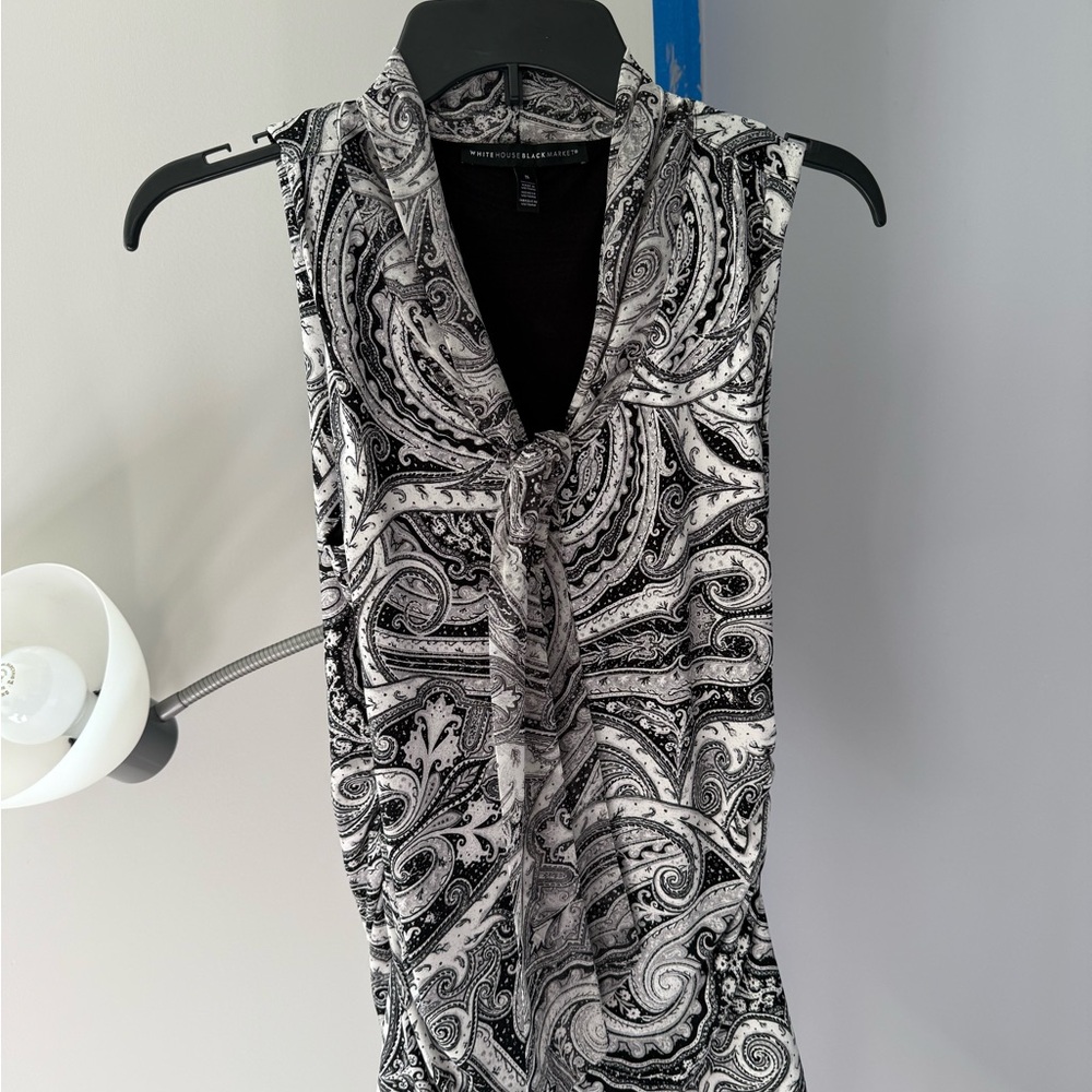 White House Black Market Black and White Paisley Blouse